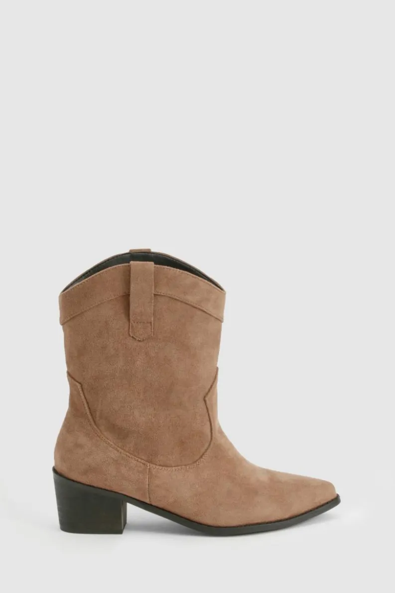 Cowboy Boots|Ankle Boots*boohoo Wide Fit Vintage Look Stitch Detail Ankle Western Boots brown
