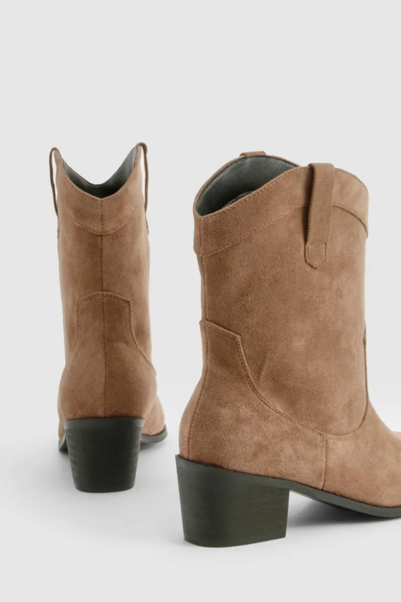 Cowboy Boots|Ankle Boots*boohoo Wide Fit Vintage Look Stitch Detail Ankle Western Boots brown
