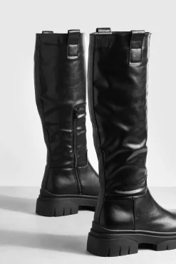Over The Knee Boots|Knee High Boots*boohoo Wide Fit Wave Sole Knee High Boots black