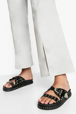 Sandals*boohoo Wide Fit Western Buckle Slider black