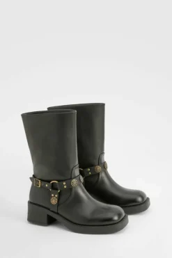 Cowboy Boots|All Boots*boohoo Wide Fit Western Style Buckle Detail Boots black