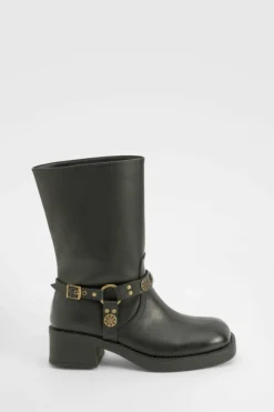 Cowboy Boots|All Boots*boohoo Wide Fit Western Style Buckle Detail Boots black