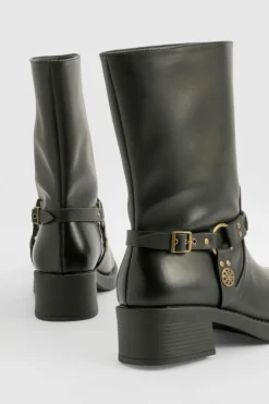 Cowboy Boots|All Boots*boohoo Wide Fit Western Style Buckle Detail Boots black