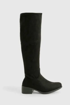 Over The Knee Boots|Knee High Boots*boohoo Wide Fit Wider Calf Flat Knee High Boots black
