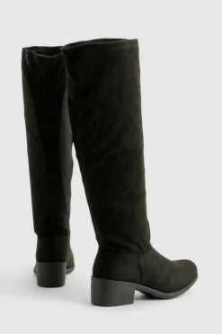 Over The Knee Boots|Knee High Boots*boohoo Wide Fit Wider Calf Flat Knee High Boots black