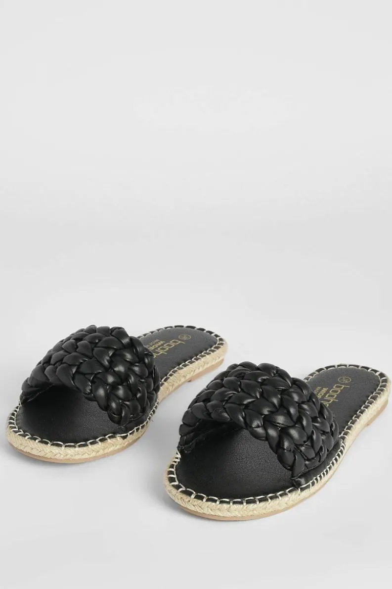 Sandals*boohoo Wide Fit Woven Espadrille Slider black