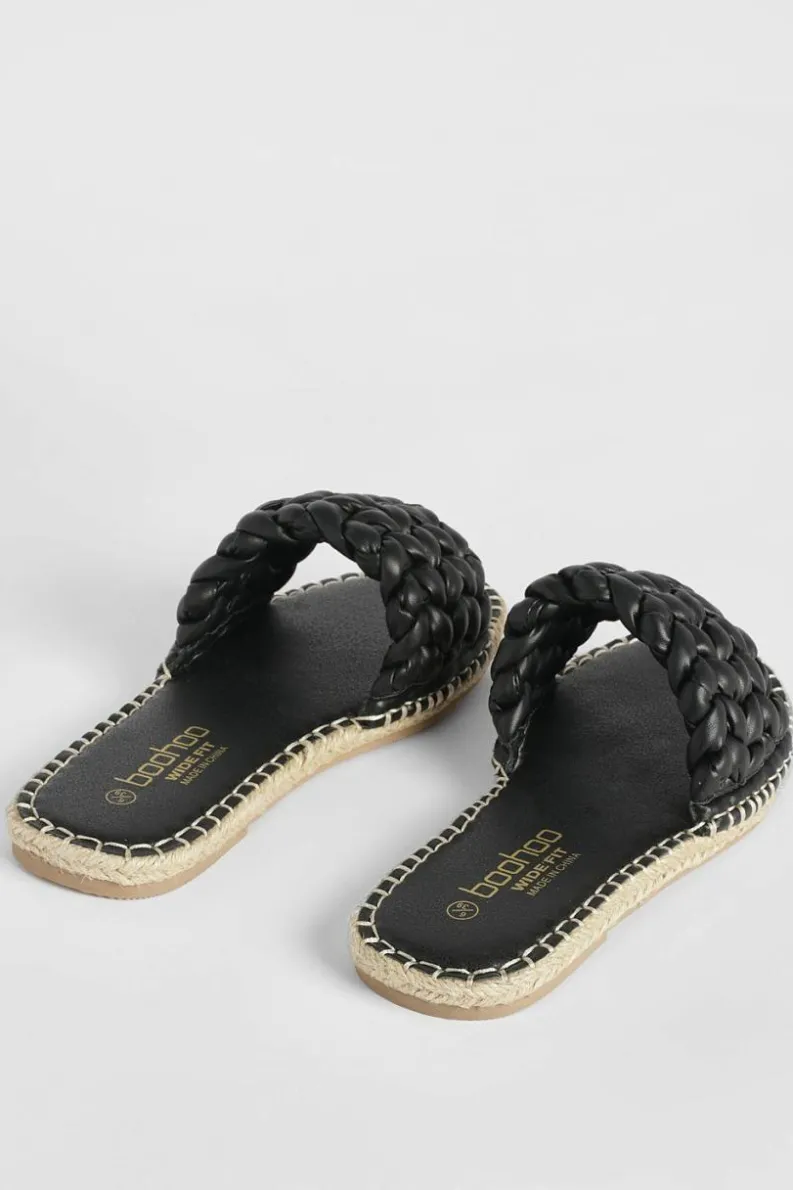 Sandals*boohoo Wide Fit Woven Espadrille Slider black