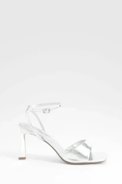 Heels*boohoo Wide Fit Wrap Around Metallic 2 Part Heels silver