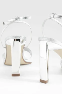 Heels*boohoo Wide Fit Wrap Around Metallic 2 Part Heels silver