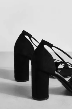 Heels*boohoo Wide Fit Wrap Up Block Heels black