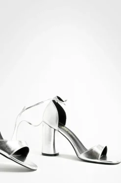 Heels*boohoo Wide Fit Wrap Up Block Heels silver