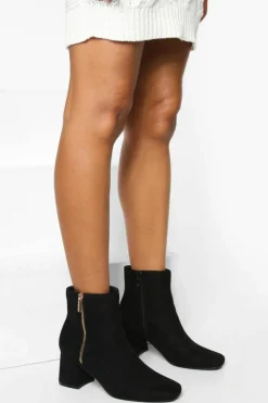 Heels|Heeled Boots*boohoo Wide Fit Zip Detail Block Heel Ankle Boots black