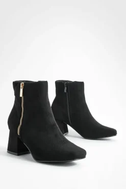 Heels|Heeled Boots*boohoo Wide Fit Zip Detail Block Heel Ankle Boots black