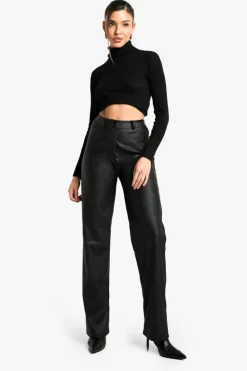Up To 80% Off Winter Warmers|Bottoms*boohoo Wide Leg Leather Look Trousers black