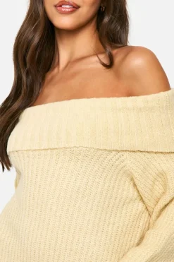 Mini Dresses|Jumper Dresses*boohoo Wide Rib Bardot Neckline Mini Jumper Dress stone