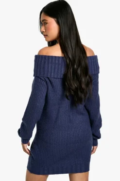 Jumper Dresses|Jumper Dresses*boohoo Wide Rib Bardot Neckline Mini Jumper Dress navy