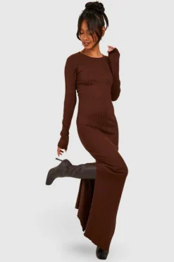 Jumper Dresses|Jumper Dresses*boohoo Wide Rib Crew Neck Knitted Maxi Dress brown