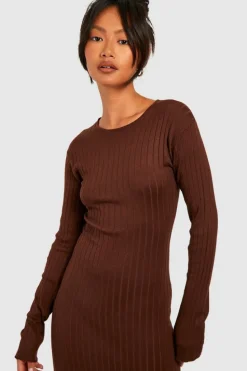 Jumper Dresses|Jumper Dresses*boohoo Wide Rib Crew Neck Knitted Maxi Dress brown