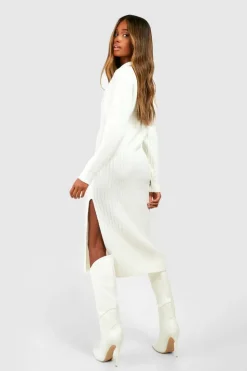 Jumper Dresses|Jumper Dresses*boohoo Wide Rib Knit Collared Soft Jumper Dress ecru