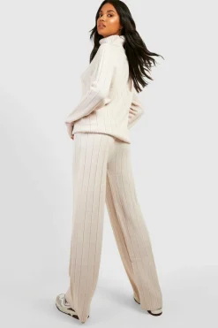 Knitted Co-Ords|Knitwear*boohoo Wide Rib Roll Neck & Trouser Knitted Co-ord stone