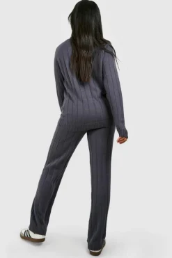 Knitted Co-Ords|Knitwear*boohoo Wide Rib Roll Neck & Trouser Knitted Co-ord charcoal