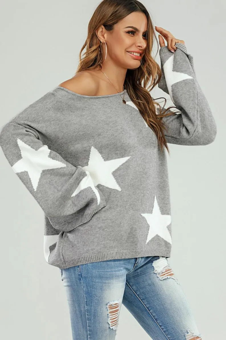 Oversized Jumpers*FS Collection Wide Sleeve Oversized Jumper With White Star Grey