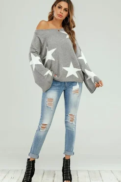 Oversized Jumpers*FS Collection Wide Sleeve Oversized Jumper With White Star Grey