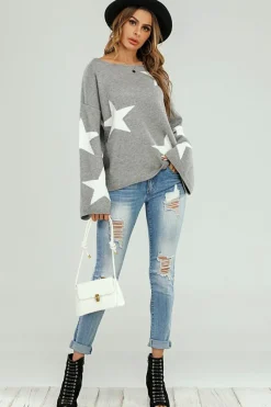 Oversized Jumpers*FS Collection Wide Sleeve Oversized Jumper With White Star Grey