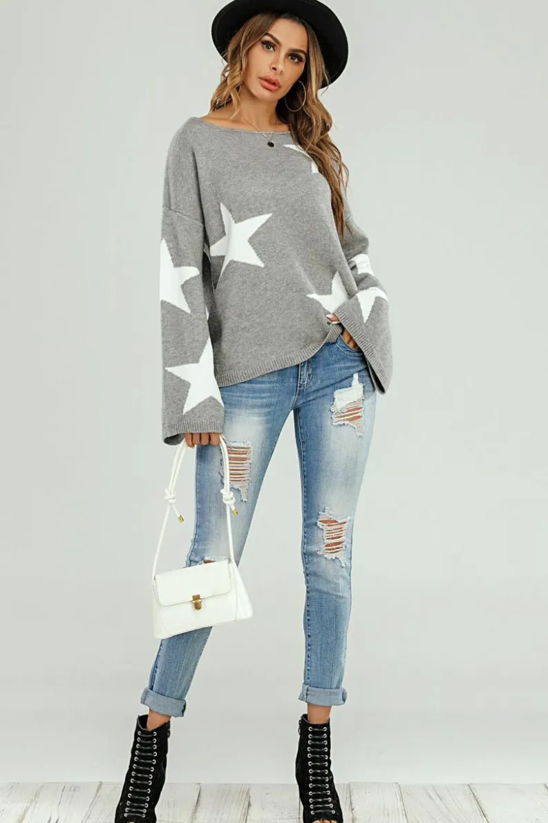 Oversized Jumpers*FS Collection Wide Sleeve Oversized Jumper With White Star Grey