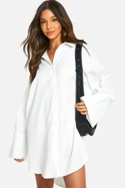 Shirt Dresses*boohoo Wide Sleeve Shirt Dress white