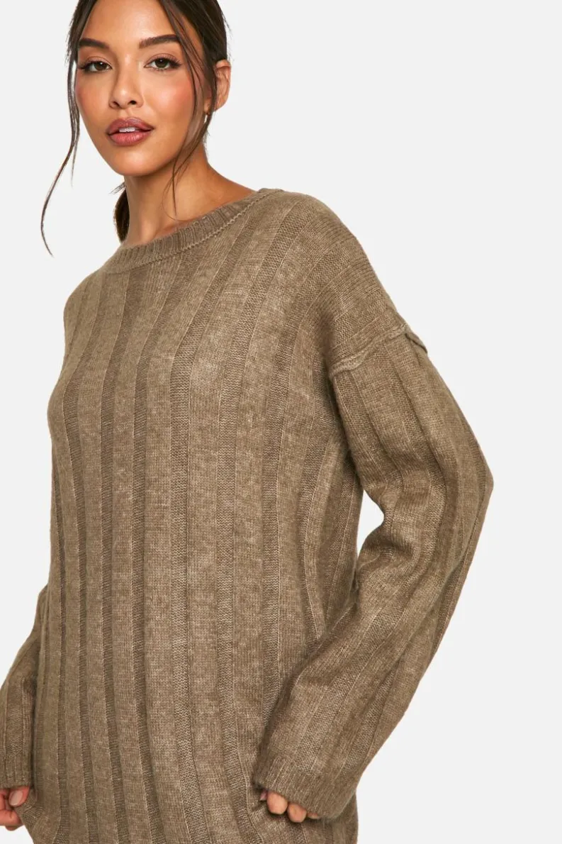 Maxi Dresses|Jumper Dresses*boohoo Wide Soft Rib Knitted Maxi Dress mocha
