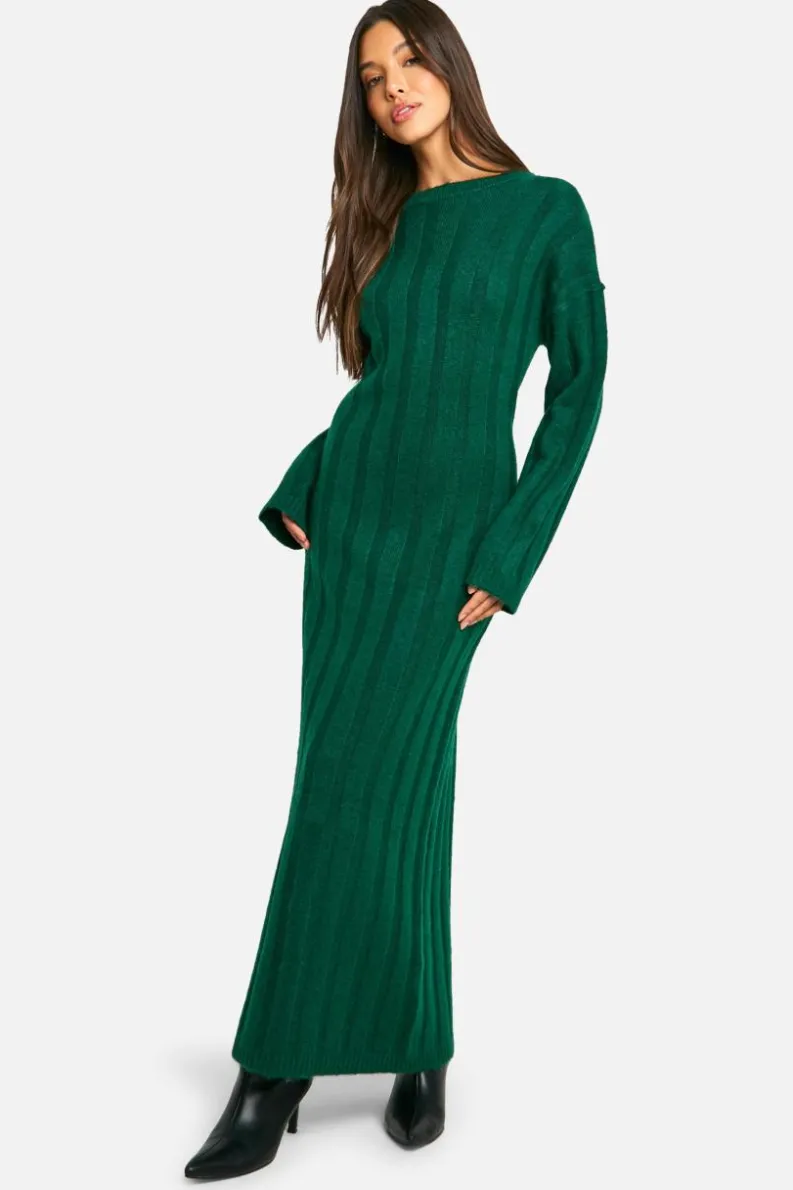 Maxi Dresses|Jumper Dresses*boohoo Wide Soft Rib Knitted Maxi Dress bottle