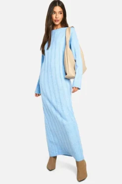 Maxi Dresses|Jumper Dresses*boohoo Wide Soft Rib Knitted Maxi Dress sky blue