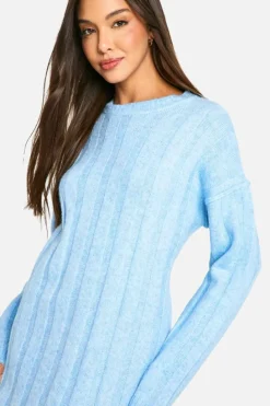 Maxi Dresses|Jumper Dresses*boohoo Wide Soft Rib Knitted Maxi Dress sky blue