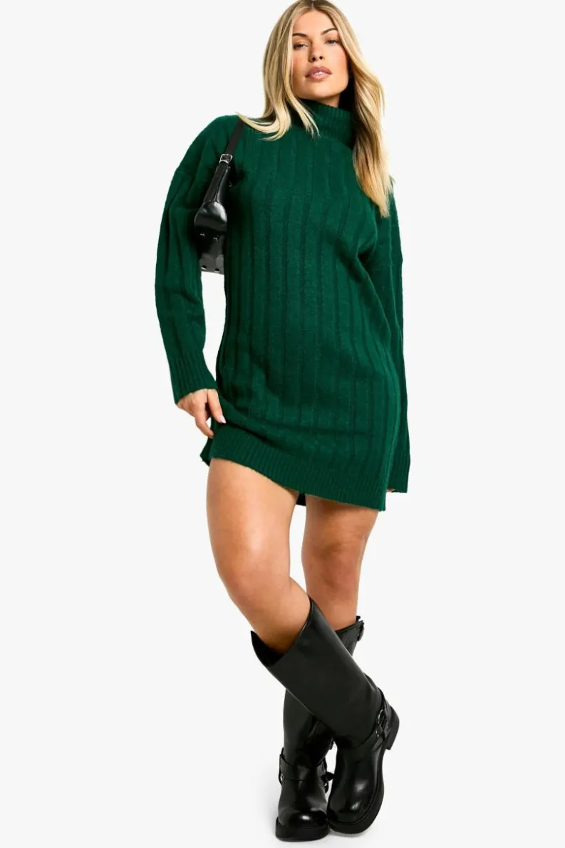Jumper Dresses|Jumper Dresses*boohoo Wide Soft Rib Roll Neck Jumper Dress bottle