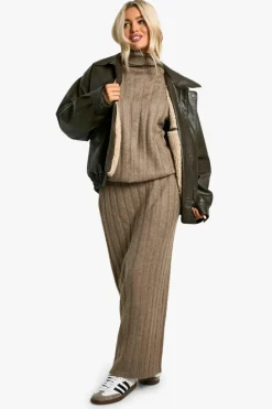 Knitted Co-Ords|Skirts*boohoo Wide Soft Rib Roll Neck Jumper And Maxi Skirt Co-ord mocha