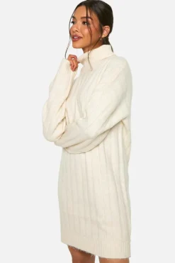 Jumper Dresses|Jumper Dresses*boohoo Wide Soft Rib Roll Neck Jumper Dress ecru