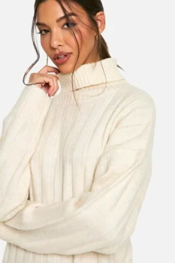 Jumper Dresses|Jumper Dresses*boohoo Wide Soft Rib Roll Neck Jumper Dress ecru