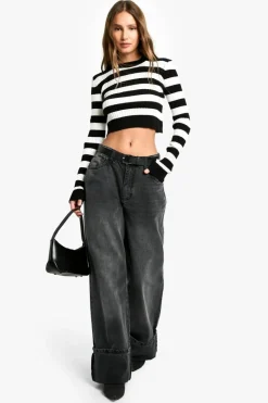 Jumpers|Up To 80% Off Winter Warmers*boohoo Wide Stripe Rib Knit Fine Gauge Jumper black
