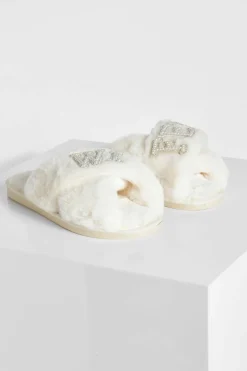 Slippers|Slippers*boohoo Wifey Embellished Slippers cream