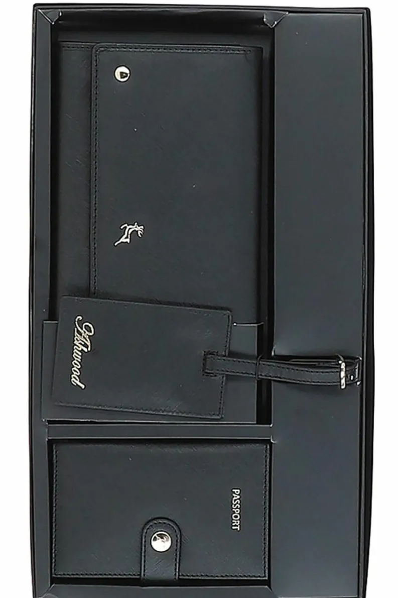 Handbags|Travel Accessories*Ashwood Leather Wise Tour' Real Leather Gift Travel Set Black