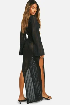 Jumper Dresses|Jumper Dresses*boohoo Wooden Bead Cut Out Detail Crochet Maxi Dress black