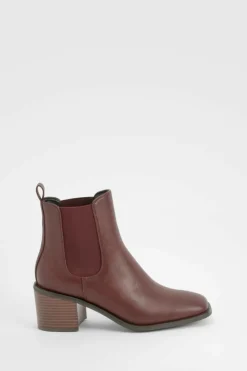 Heels|Heeled Boots*boohoo Wooden Block Heel Tab Detail Shoe Boots oxblood