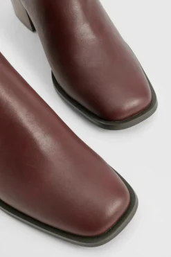 Heels|Heeled Boots*boohoo Wooden Block Heel Tab Detail Shoe Boots oxblood