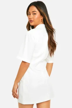 Blazer Dresses*boohoo Woven Short Sleeve Plunge Blazer Dress white