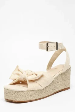 Sandals*Quiz Woven Bow Front Wedges Off White