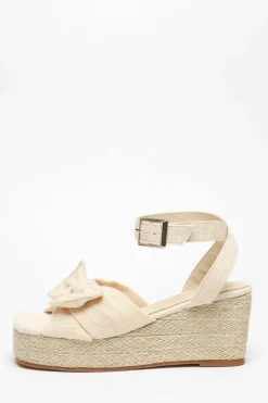 Sandals*Quiz Woven Bow Front Wedges Off White