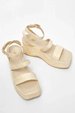 Sandals*Quiz Woven Chunky Platform Wedges Off White
