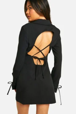 Blazer Dresses*boohoo Woven Cut Out Cross Back Blazer Dress black