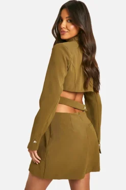 Blazer Dresses*boohoo Woven Cut Out Waist Blazer Dress khaki